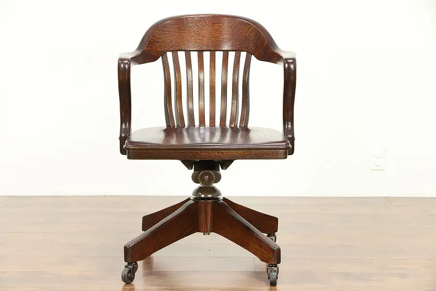 Main image of Oak Quarter Sawn Vintage Swivel Adjustable Library or Office Desk Chair
