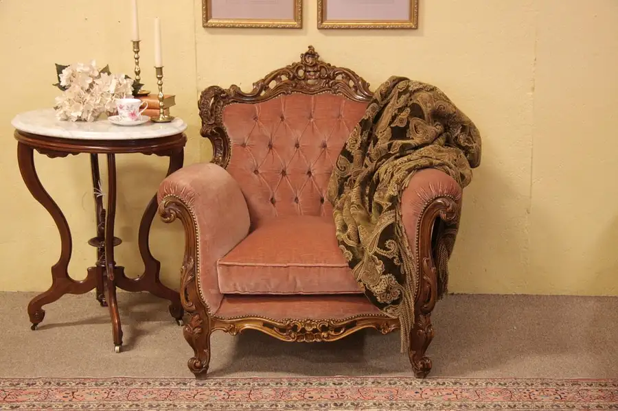 Main image of French Carved Baroque Chair, Down Cushion
