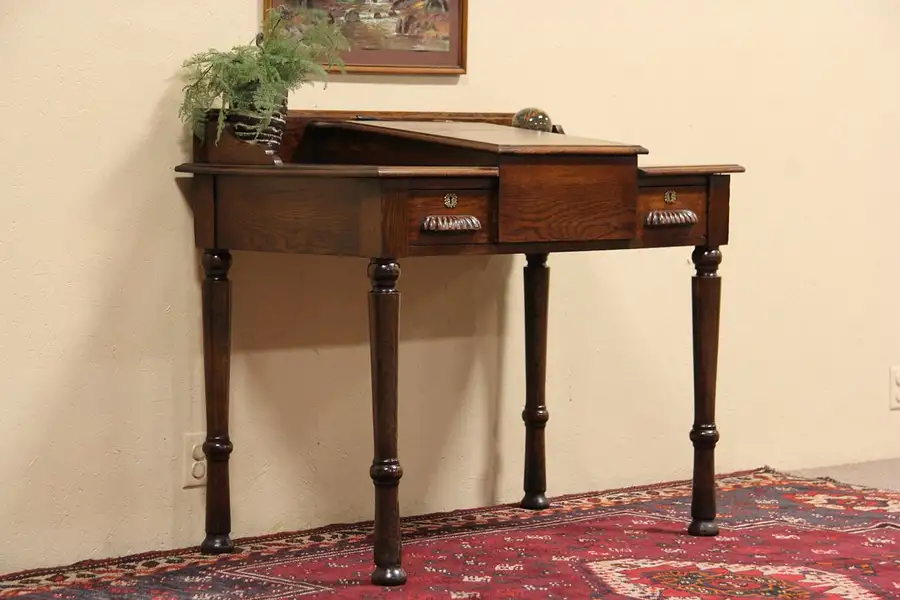 Main image of Schoolmaster Oak 1890 Antique Desk, Inkwell