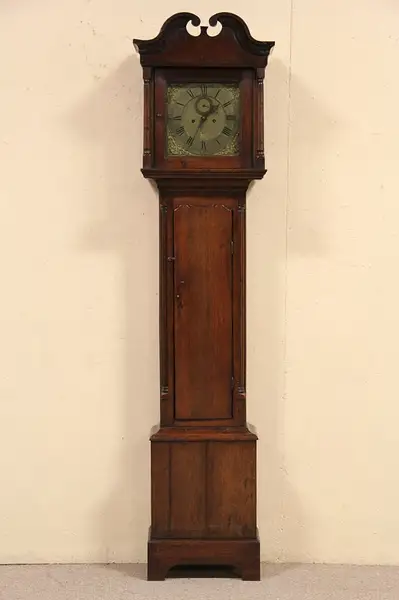 Main image of Oak 1830 Antique English Country Wilkins of Marlbro Long Case Grandfather Clock