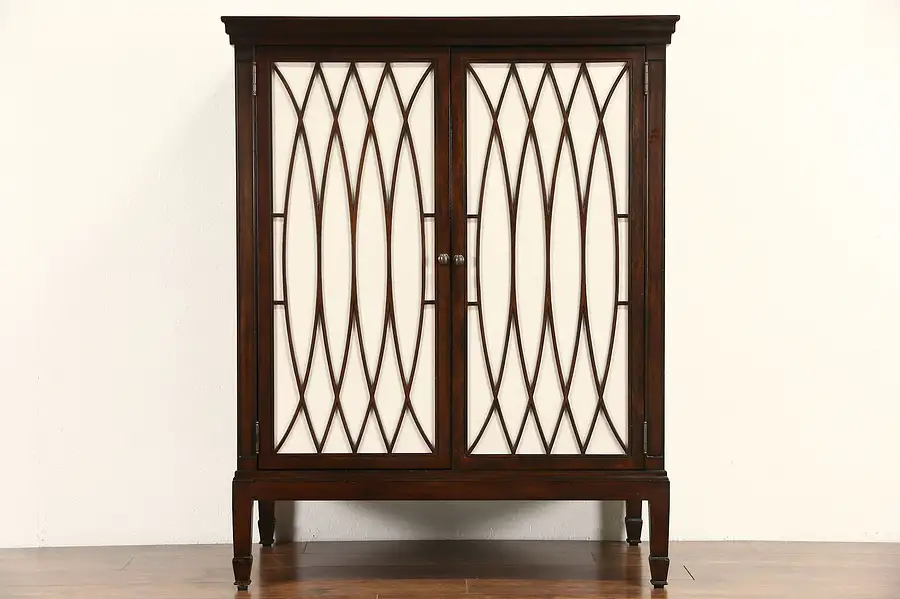 Main image of Hickory Thomas O'Brien Signed Mahogany & Linen Armoire or Cabinet