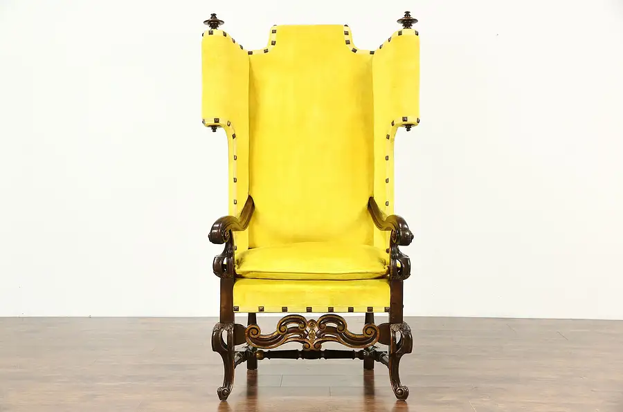 Main image of Italian Antique 1890's Carved Walnut Hall or Throne Wing Chair