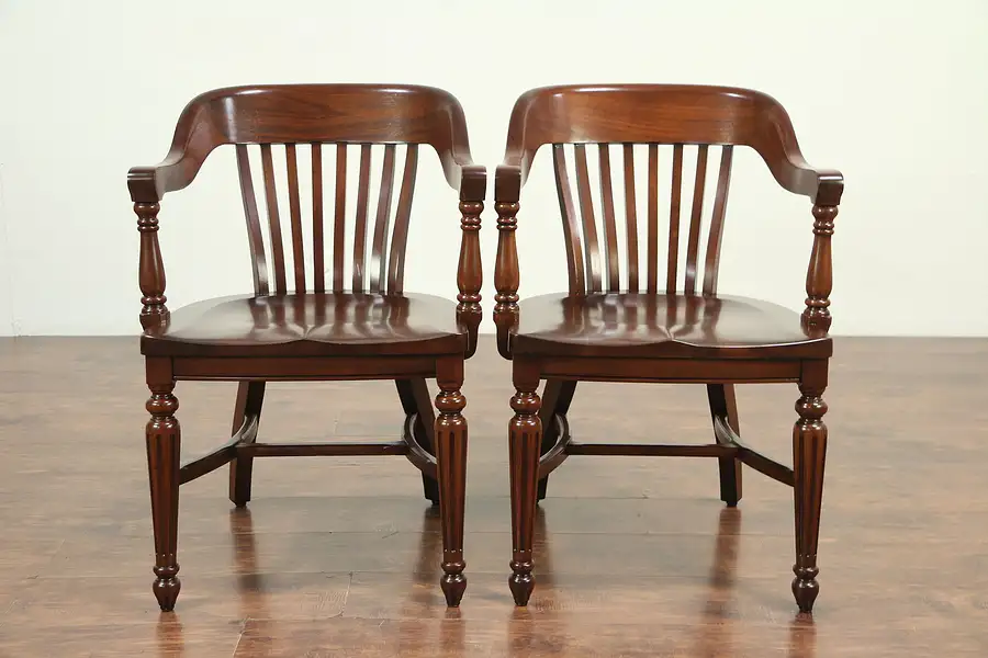 Main image of Pair Antique Walnut Banker, Office or Library Chairs, Johnson Chicago
