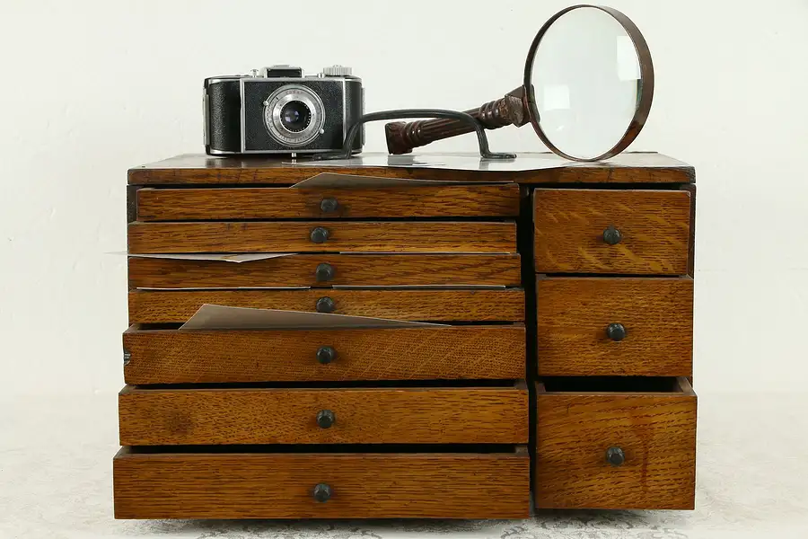 Main image of Watchmaker 10 Drawer Antique Oak Machinist, Jewelry, or Collector Chest