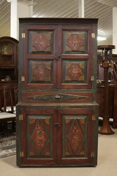 Main image of Russian Rosemale Folk Country Pine 1880's Cupboard