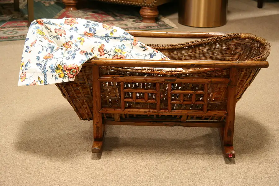 Main image of Chinese Country Wicker Antique Baby Cradle