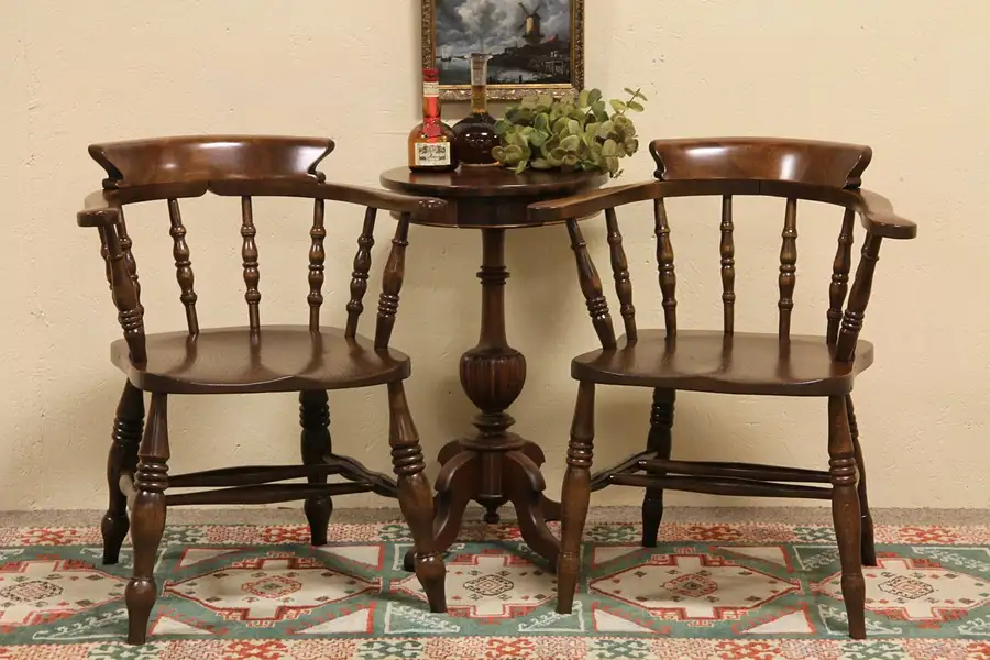 Main image of Pair Antique English Oak Pub Chairs