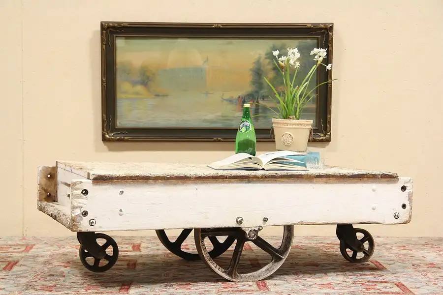 Main image of Industrial 1900's Antique Railroad Cart Coffee Table, Handles