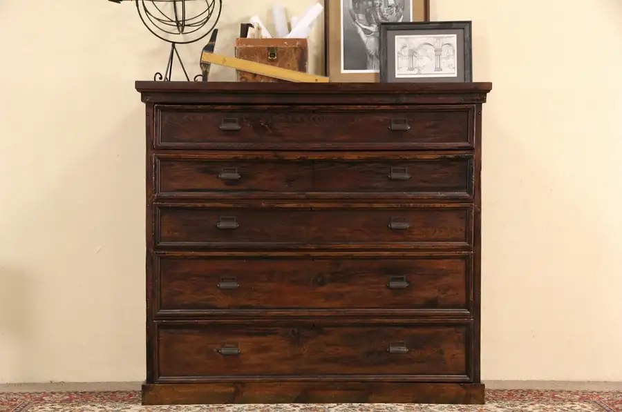 Main image of Lumberjack Country Pine Giant 5 Drawer Antique 1890's Chest of Drawers