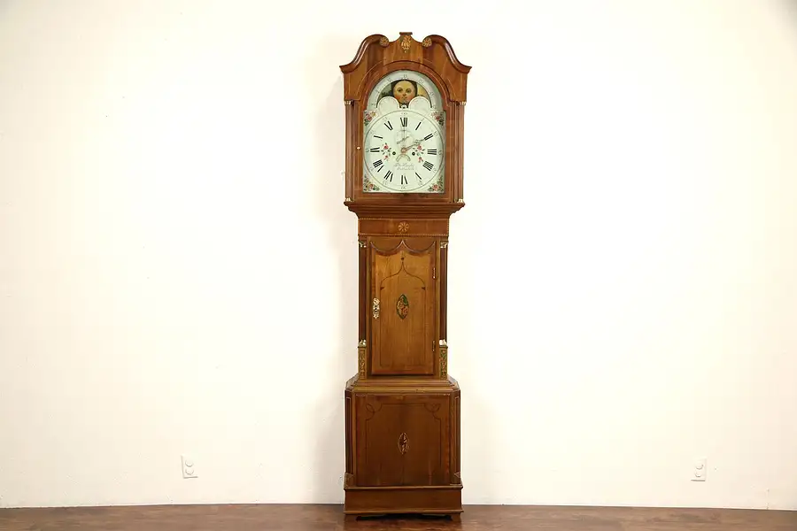 Main image of English Georgian 1800 Antique Oak & Mahogany Signed Grandfather Long Case Clock