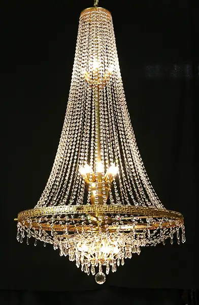 Main image of Chandelier, Vintage Austrian Cut Crystal Prims, 68" Tall Gold Frame