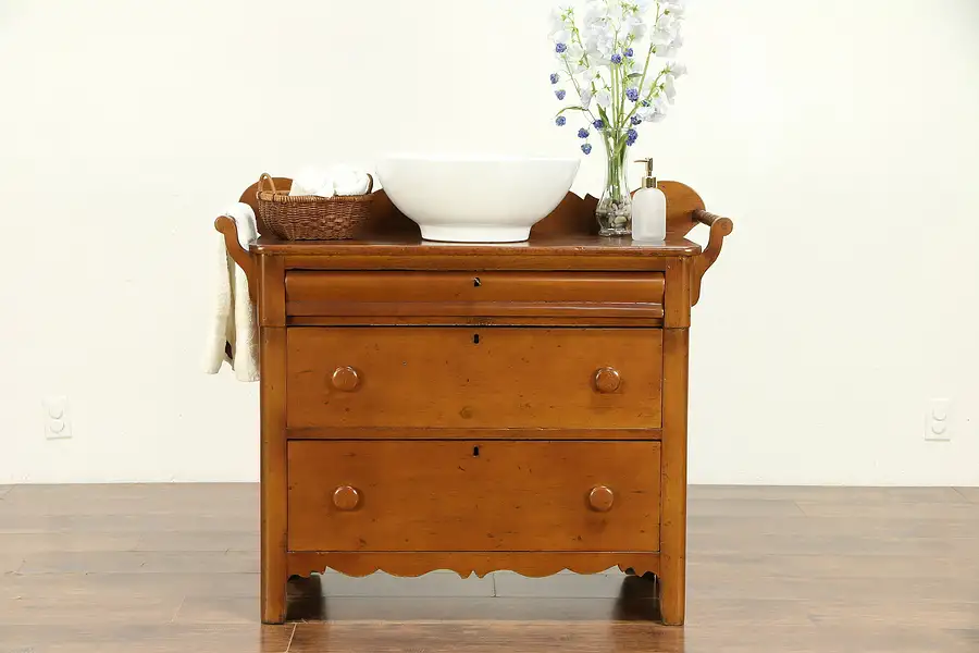 Main image of Victorian Antique Country Butternut Chest, Dresser, Commode, Sink Vanity