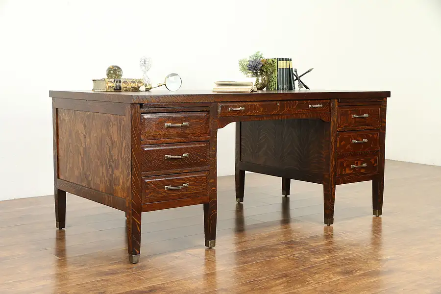 Main image of Arts & Crafts Mission Oak Antique Craftsman Library or Office Desk