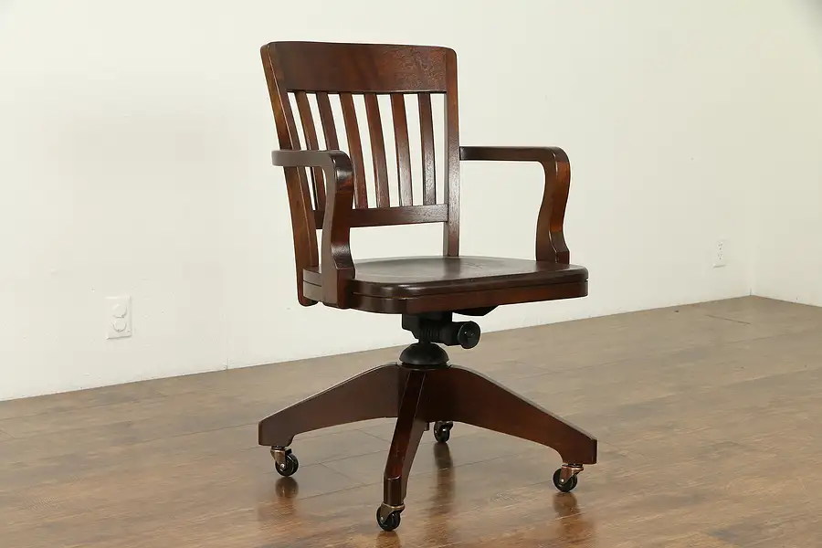 Main image of Walnut Vintage 1930 Swivel Adjustable Desk Chair