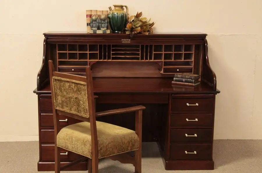 Main image of Antique 5'6" Mahogany Rolltop Desk, Raised Panels