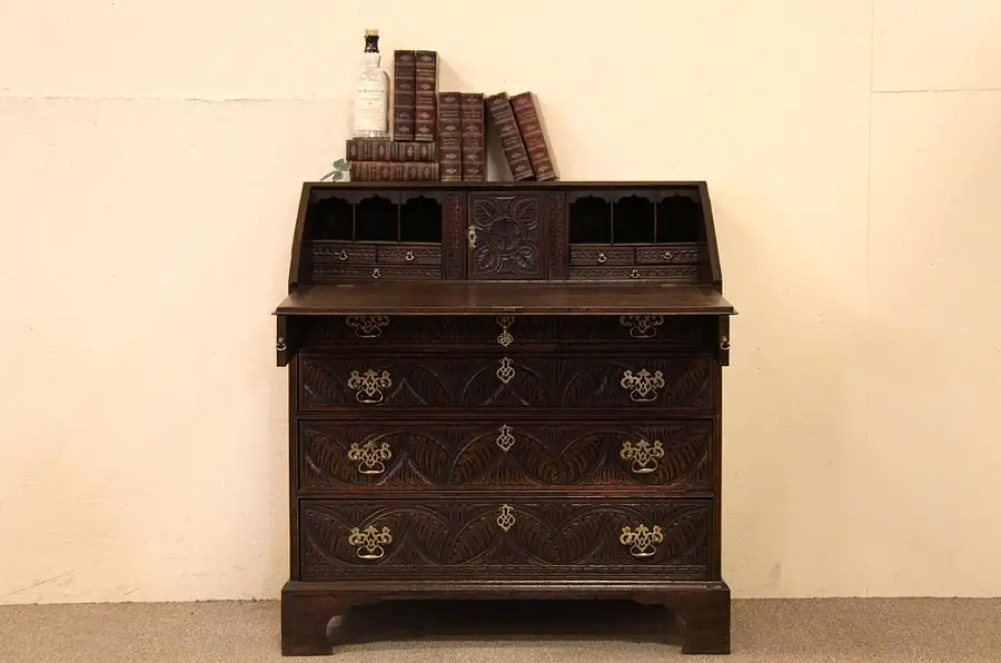 Main image of Irish Antique Carved Oak 1880 Secretary Desk