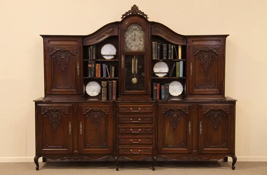 Main image of Country French Carved Oak Sideboard with Clock