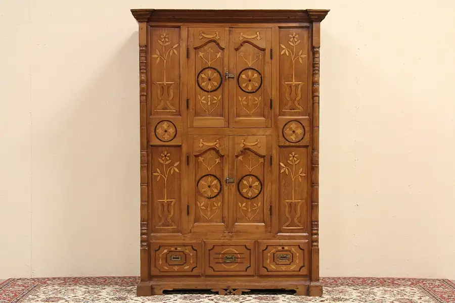 Main image of Indian British Dowry Cabinet, Carved Teak, Secret Compartments