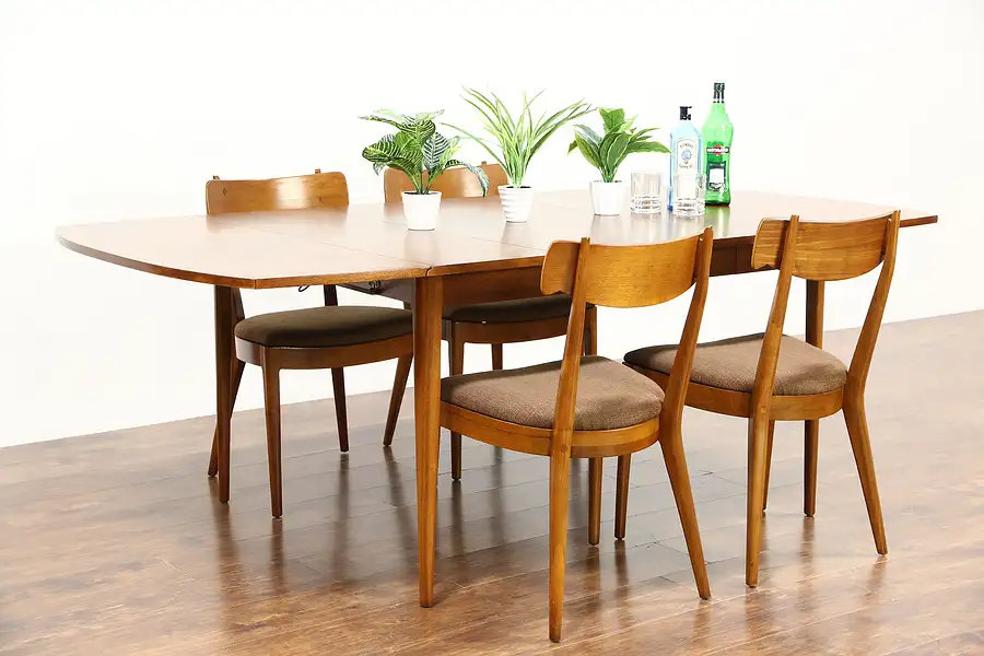 Main image of Midcentury Modern 1960's Vintage Dining Set, Table, Leaf, 4 Chairs, Drexel