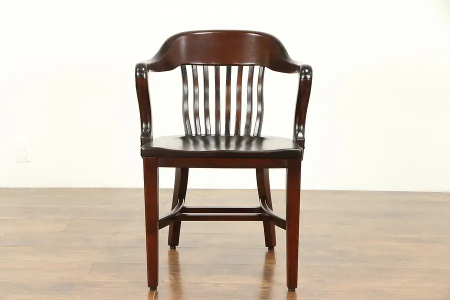 Main image of Mahogany Finish Antique Banker Desk, Office or Library Chair