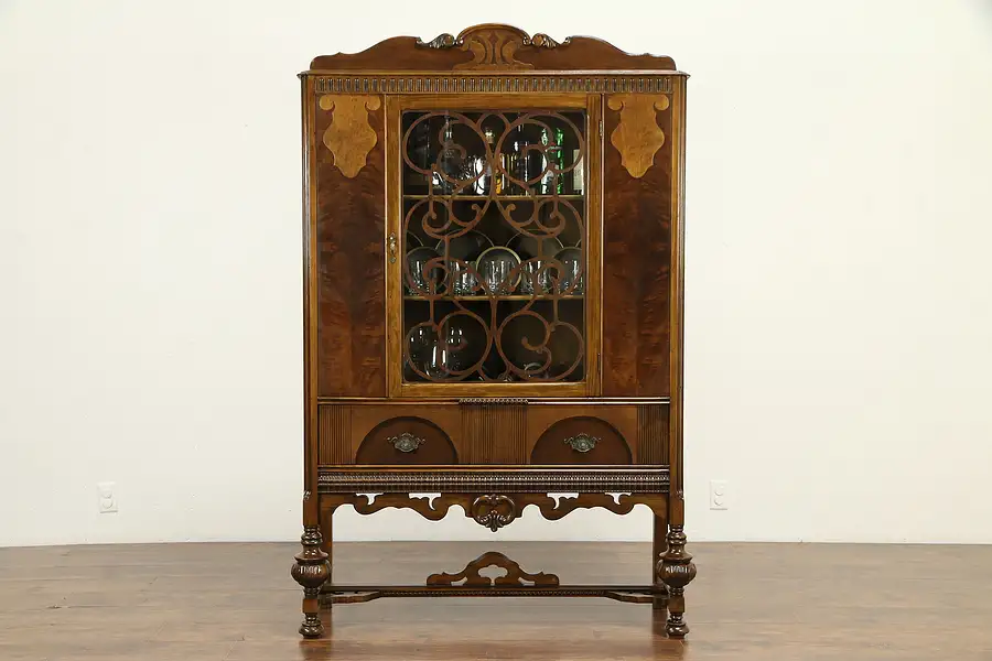 Main image of English Tudor Antique Walnut China Display Cabinet or Bookcase, Bott NY