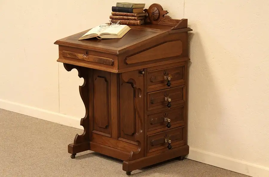 Main image of Victorian Antique Ship Captain's Davenport Desk