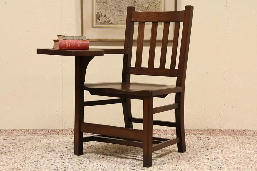 Main image of Arts & Crafts Mission Oak Student Chair with Desk