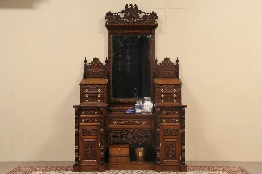 Main image of Carved Oak Dressing Table, Dresser, Hall Piece or Vessel Sink Vanity