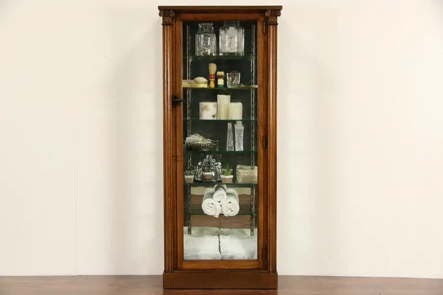 Main image of Oak 1900 Antique Doctor Medical, Display or Bathroom Cabinet