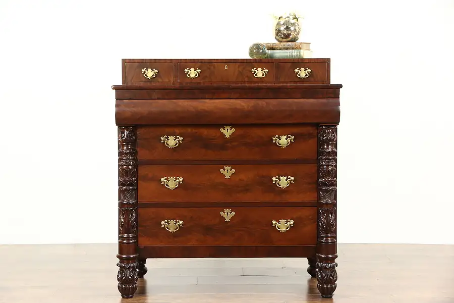 Main image of Empire 1830's Antique Mahogany Chest or Dresser, Acanthus Carved Columns