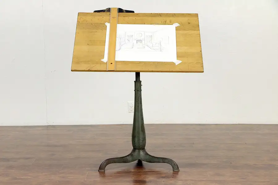 Main image of Drafting Table Adjustable Artist 1920's Vintage Drawing Desk, Wine Table