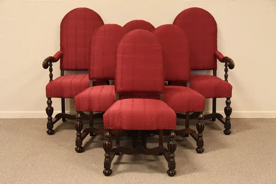 Main image of Set of 6 Antique Upholstered Dining Chairs