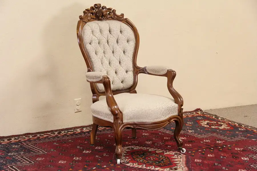 Main image of Victorian 1860 era Antique Hand Carved Walnut Chair