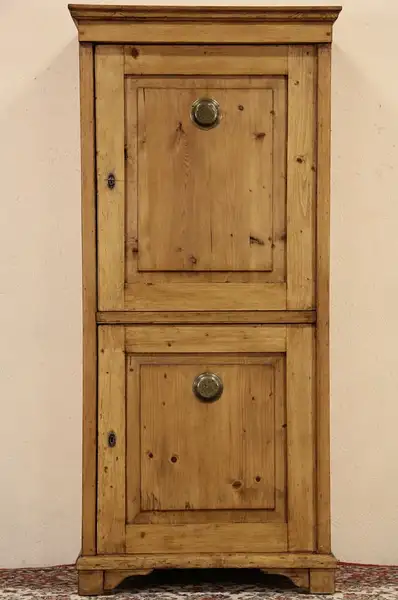 Main image of Bohemian Country Pine 1900 Antique Linen Cabinet or Pantry Cupboard