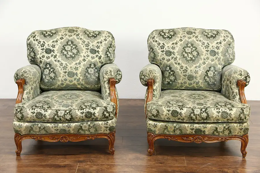 Main image of Pair of 1950's Vintage French Chairs, Down Cushions, Signed Prevost, Paris