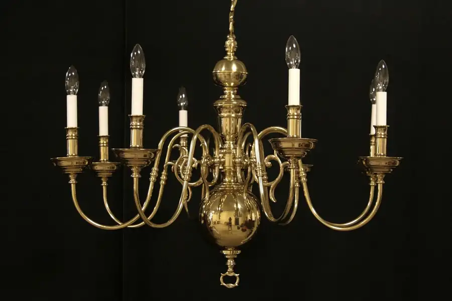 Main image of Georgian 8 Candle Brass Vintage Chandelier