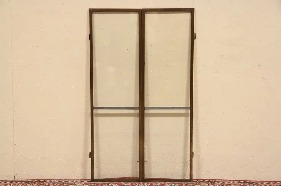 Main image of Pair Salvage Antique Bank Windows, Bronze Frames