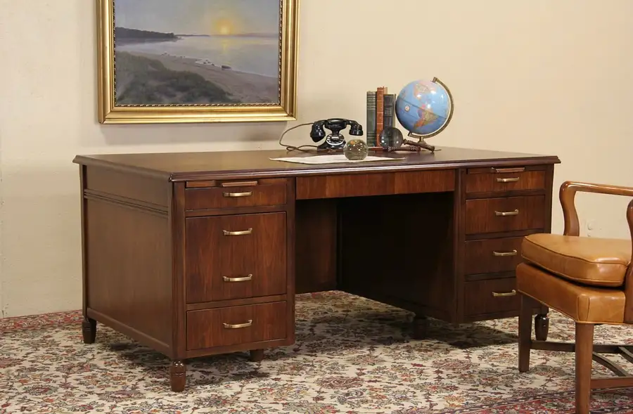 Main image of Executive 1950 Vintage Walnut Desk, Jasper of Indiana