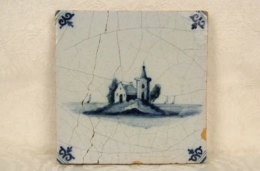 Main image of Blue Delft Dutch Hand Painted 1850 Antique Salvage Tile, 5 of 14