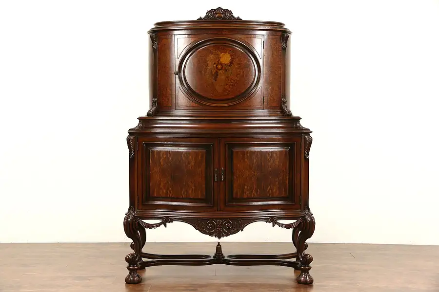 Main image of Renaissance 1925 Antique China Cabinet, Burl & Marquetry, Rockford