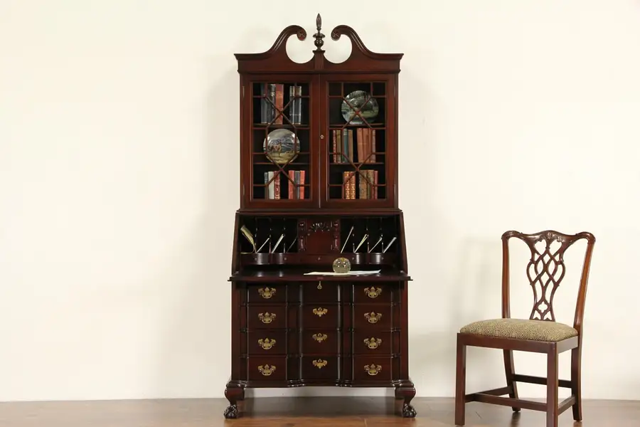 Main image of Maddox Signed Vintage Georgian Block Front Secretary Desk & Bookcase