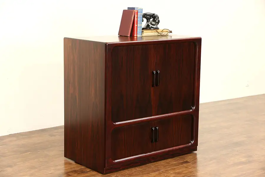 Main image of Rosewood Mid Century Modern 1970 Vintage Danish Cabinet, Tambour Doors