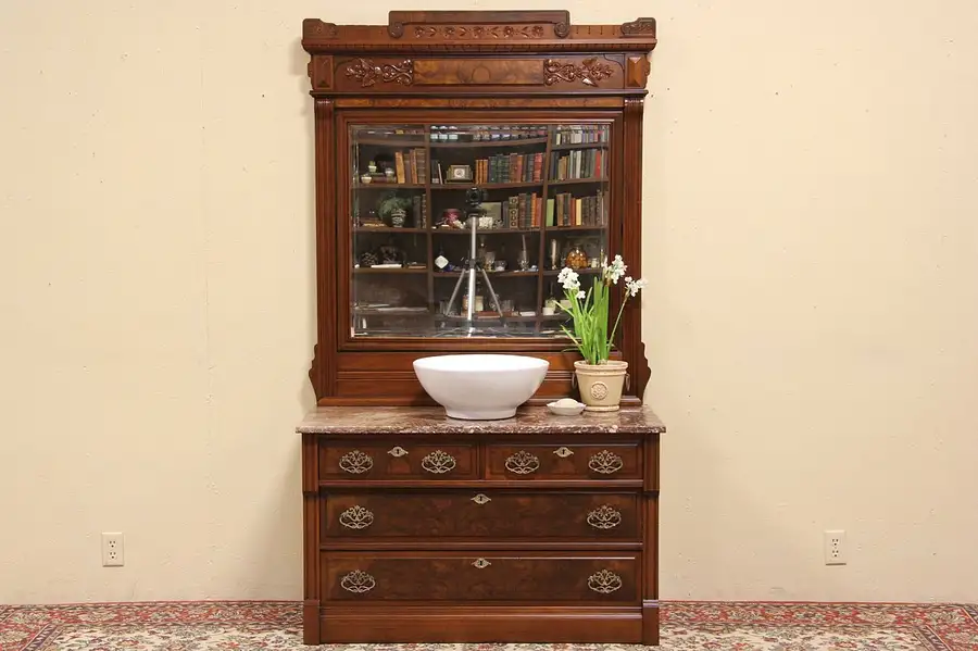 Main image of Eastlake Chest or Dresser, Marble Top, Swivel Mirror
