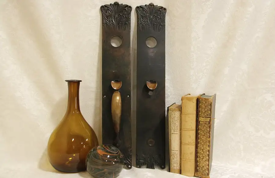 Main image of Pair of Bronze 1880 Antique Chicago Door Backplates, One Handle