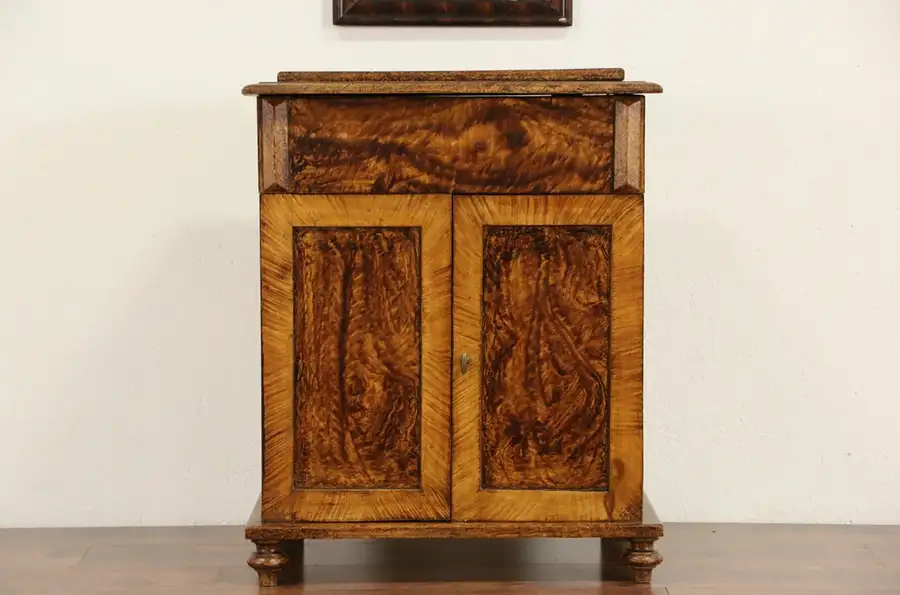 Main image of Grain Painted Pine 1880 Antique Commode or Bonnet Box Cabinet