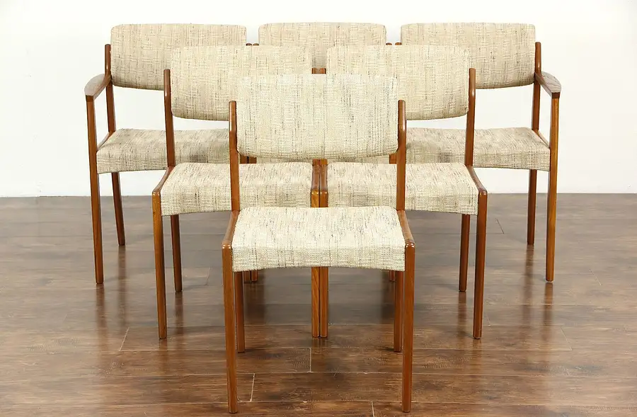 Main image of Set of 6 Midcentury Danish Modern Teak Dining Chairs, Signed Bramin, Denmark