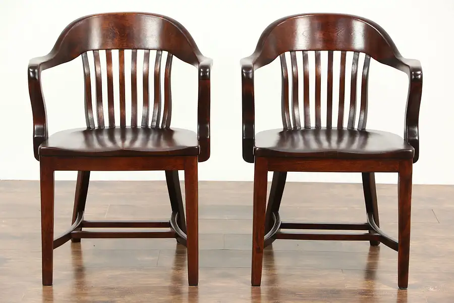 Main image of Pair of 1910 Antique Birch Hardwood Banker, Desk or Office Chairs No. 4