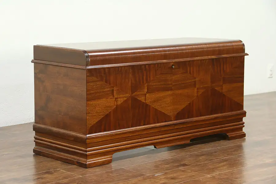 Main image of Art Deco Waterfall Vintage Cedar Lined Trunk or Blanket Chest, Caswell of IN