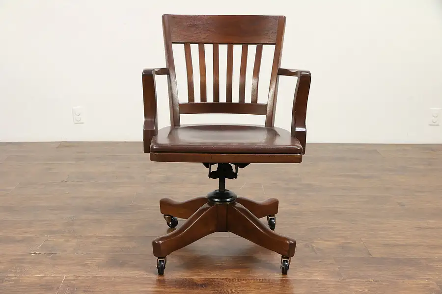 Main image of Walnut 1930's Vintage Swivel Adjustable Desk Chair, Johnson