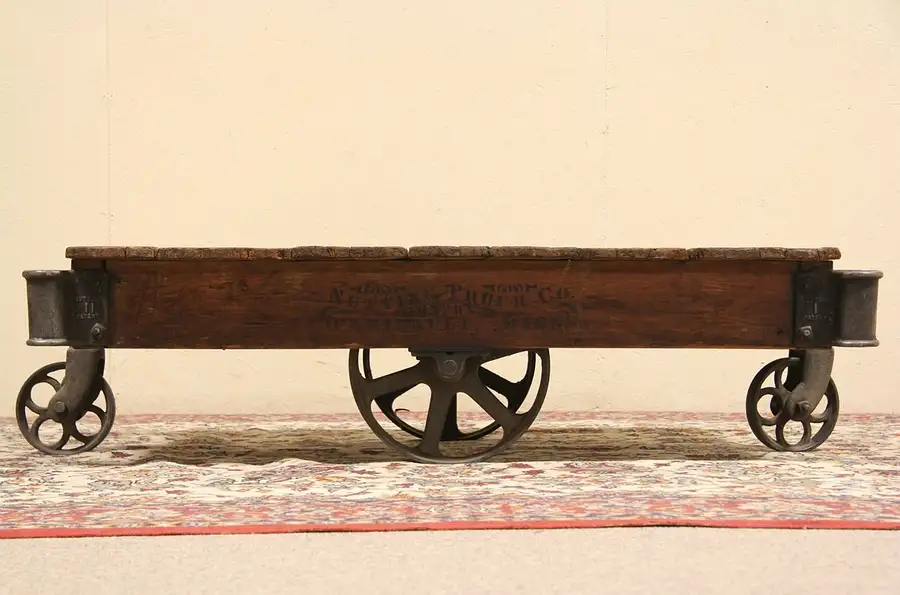 Main image of Industrial 1900's Railroad Cart Coffee Table, Removable Handles